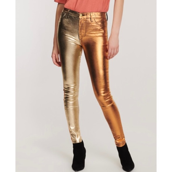 📌 J Brand x Halpern High-Rise Maria in Gold Dust Multi-Foil Jeans - Picture 1 of 7